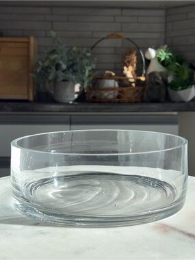 Clear Glass Cylinder Bowl Centrepiece Vase 8” Modern Decor